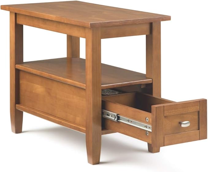 SIMPLIHOME Warm Shaker SOLID WOOD 14 inch Wide Rectangle Transitional Narrow Side Table in Light Golden Brown for the Living Room and Bedroom