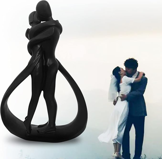 Resin Couple Modern Sculptures Home Decor Romantic Gift for Weddings Valentine's Day and Anniversaries Decoration Figurine for Girlfriend, Bridal Shower, Engagement (Black)