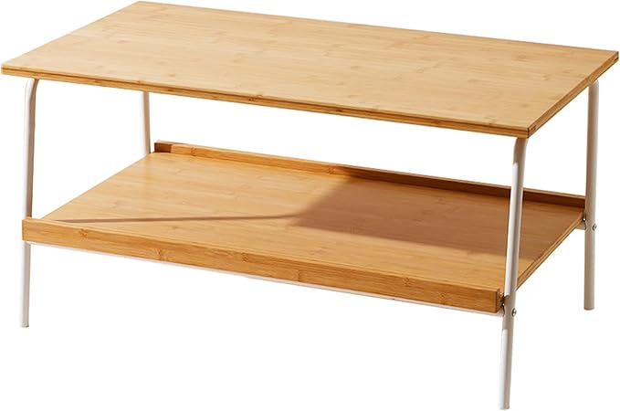 Bamboo 2 Layer Coffee Table - Tier Storage Mid Century Modern Farmhouse Center Table for Living Room, Bedroom, Office, Patio(Natural)