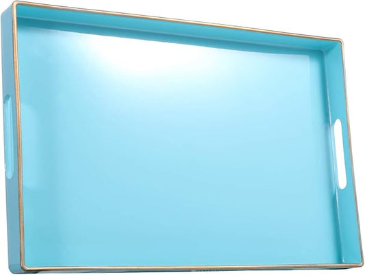 Zosenley Decorative Tray, Rectangular Plastic Tray with Handles, Modern Vanity Tray and Serving Tray for Bathroom, Kitchen, Ottoman and Coffee Table, 15.6” x 10.2”, Blue