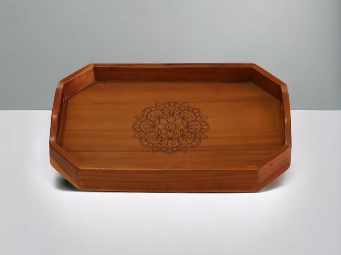 Vesta Homes Large Wooden Serving Tray for Home, Kitchen, Breakfast, Restaurant, Office Organizer, Dining Table | Premium Acacia Wood |15 * 10 * 3 Inches | Handcrafted in India
