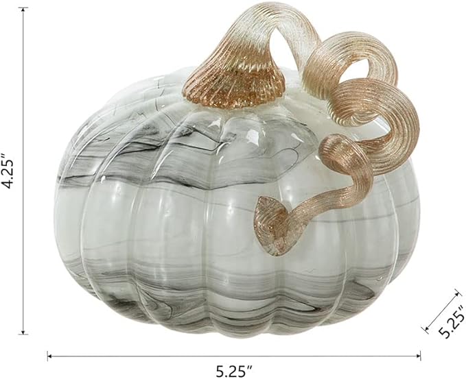 Glitzhome Hand Blown Glass Pumpkin Table Accent for Home Decor Fall Harvest for Mother Gray Marble 4.13" H