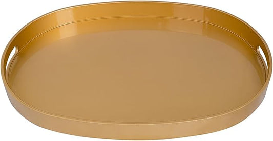 MAONAME Gold Decorative Tray, Oval Serving Tray with Handles, Plastic Trays for Coffee Table, Ottoman Trays for Living Room, Bathroom, 15.6" X 10.6" X 1.4"