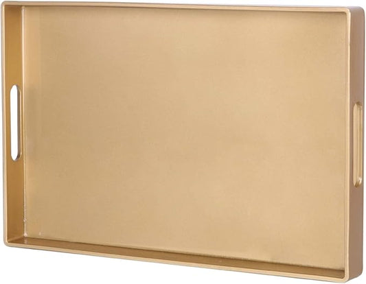 Zosenley Decorative Tray, Rectangular Plastic Tray with Handles, Modern Vanity Tray and Serving Tray for Bathroom, Kitchen, Ottoman and Coffee Table, 15.6" x 10.2"(Gold)