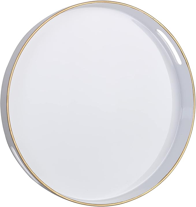 Zosenley Decorative Tray, Round Plastic Tray with Handles, Modern Vanity Tray and Serving Tray for Ottoman, Coffee Table, Kitchen and Bathroom, Size 13” (White)