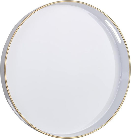 Zosenley Decorative Tray, Round Plastic Tray with Handles, Modern Vanity Tray and Serving Tray for Ottoman, Coffee Table, Kitchen and Bathroom, Size 13” (White)