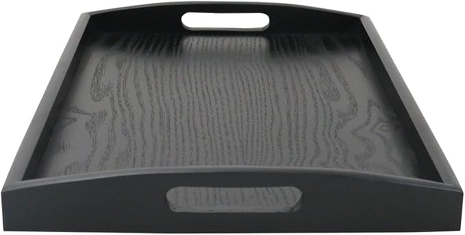 DILLMAN Serving Tray Large Black Wood Rectangle Food Tray Butler Tray Breakfast Tray with Handles (Small)
