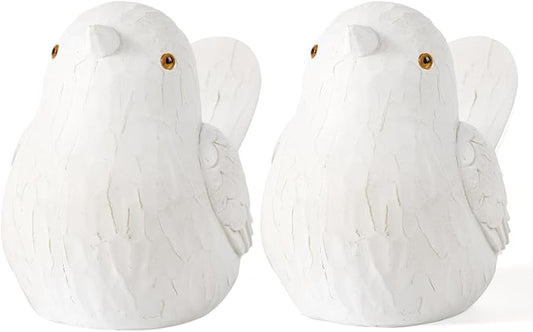 Resin Bird Statues Home Decor - Brids Figurines Decorative for Living Room, Office Desktop, Dedroom, Cute Country Decor for TV Stand (White, 2B)