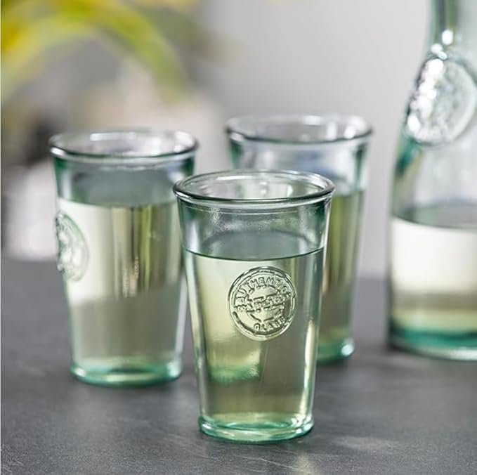 Recycled Glass Drinking Glasses Set Of 6, 10oz Authentic Glass Drinking Glasses, Made Of 100% Recycled Glass, Juice Glasses, Dishwasher-Safe Kitchen Glasses, Lead-Free, Made in Spain.