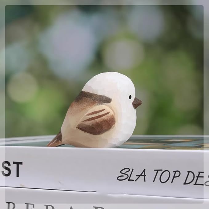 Bird Figurines Small Bird Figurines Home Decor Hand Carved Painted Wooden Statues for Home Decor, Gift for Bird Lovers,Housewarming, Birthday, Christmas (White)