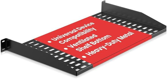 Pyle 19-Inch 1U Server, Vented Shelves for Good Air Circulation Cantilever Wall Rack, Universal Device, Cabinet Shelf, Computer Case Mounting Tray, Black (PLRSTN14U)