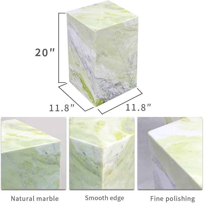 Luxury Marble Side Table,Square End Table for Modern Sofa and Bed, Living Room, Sofa, Bedroom(Fende Green)