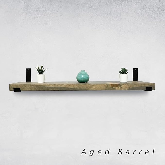 Rustic Shelves with J-Brackets Set of 2, Industrial Shelf, Kitchen Shelves, Solid Wood, Decorative Wall Storage, Heavy Duty, URBANDI (Grey, 36Wx6D)