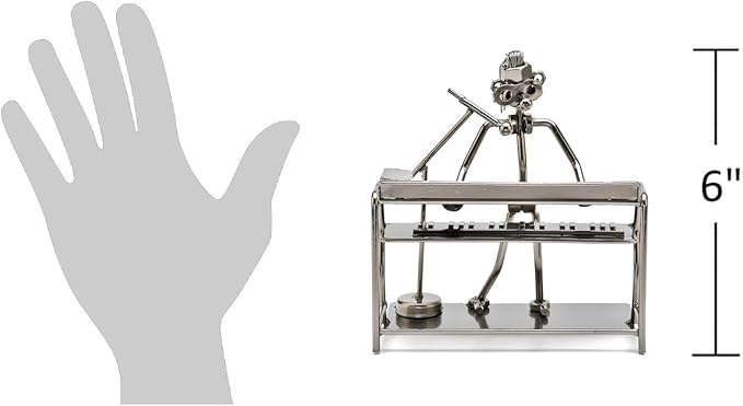 Broadway Gift 6" Silver-Tone Keyboard Singer Figurine - Metal Piano Keyboard Player Statue - Industrial Musician Figurine