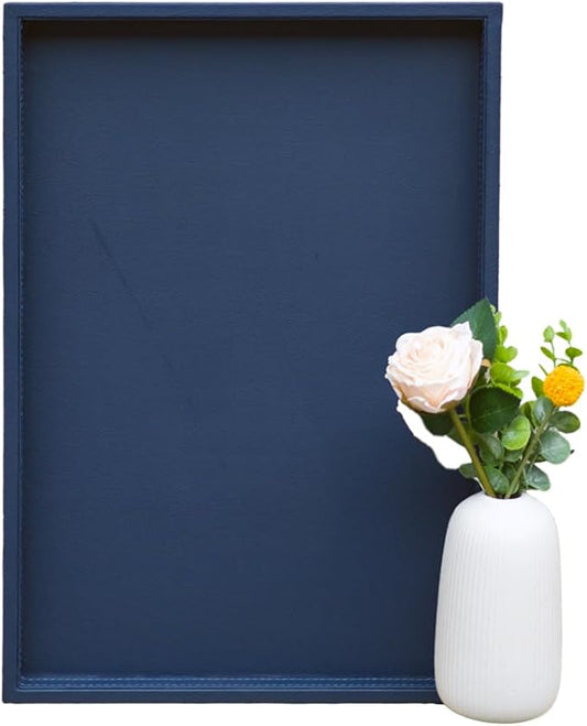 20x14 Inch Rectangular Ottoman Tray | Textured PU Leather, Waterproof & Heat-Resistant Storage for Coffee/Dining Tables, Sofa, Bed, Entertainment & Party (Navy Blue, 20 * 14in)