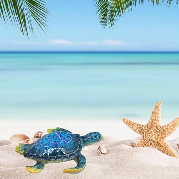 6-Inch Resin Sea Turtle Figurine - Handcrafted Marine Life Sculpture, Blue Baby Turtle Decor for Feng Shui Luck, Anxiety Relief & Home Table Centerpiece
