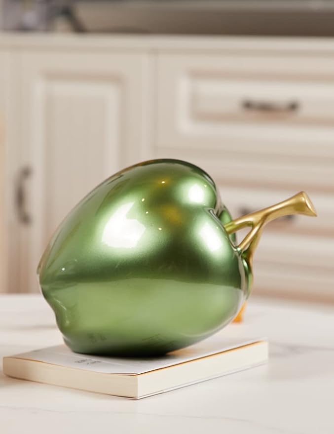 Apple Decor Statue Modern Sculpture Arts Fruit Figurine Polyresin Green 7.0 inch