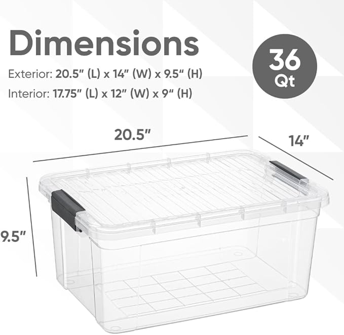 Superio Storage Bins with Lids, Clear Plastic Containers for Organizing, Stackable Totes, BPA Free, Odor Free, Organizer Boxes for Home, and Dorm (5 Pack, 36 Qt)
