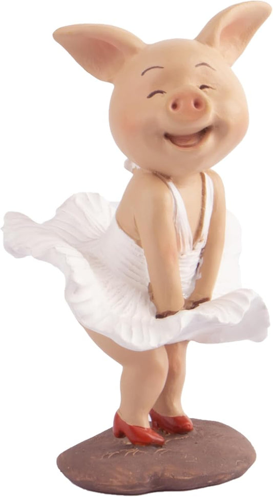 Pig Statue Mini Pig Figurine, Resin Home Decor, Lucky Animal Garden Statue for Micro Landscape （Skirt Pig）