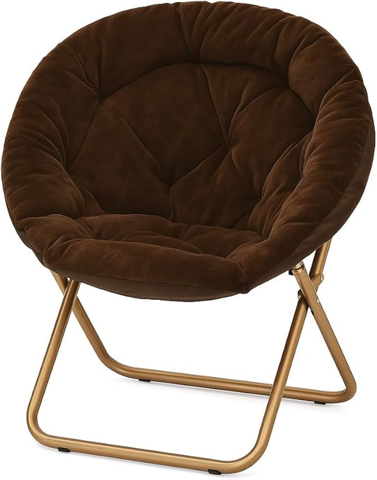 Magshion Saucer Chair for Adults, Comfy Living Room Lounge Chair for Bedroom Corner, Dorm, Apartment, Faux Fur Fluffy Circle Accent Seat with Thick Padded & Folding Metal Frame (Brown)