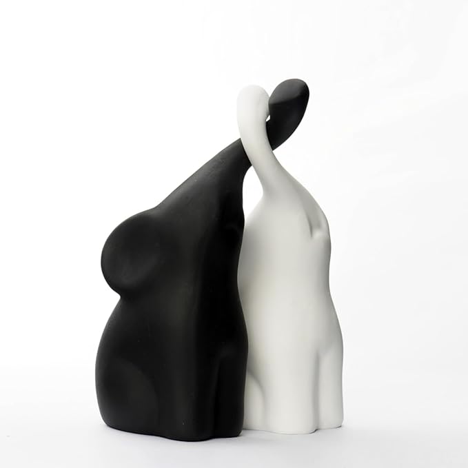 OwMell Set of 2 Loving Elephant Statue Figurine, 6" Elephant Ring Holder, Gifts for Couples Home Lucky Decor - Matte