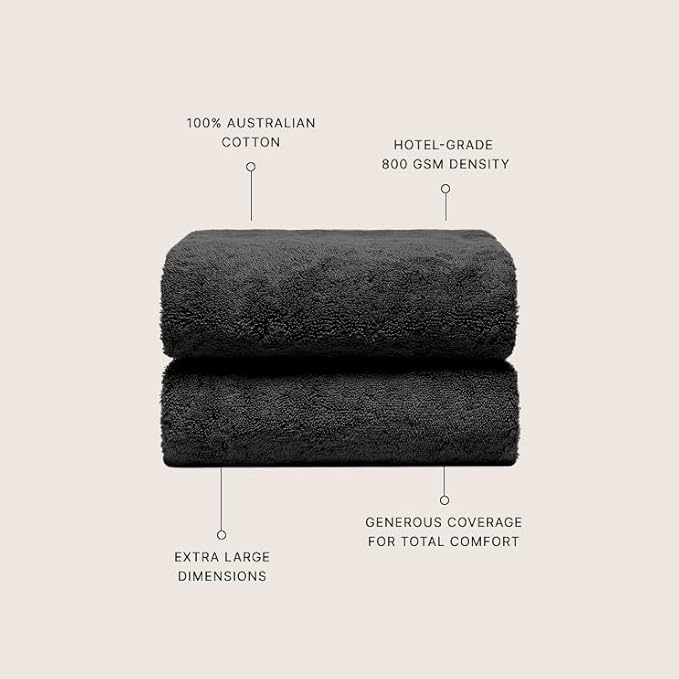 Italic Ultraplush 100% Australian Cotton Bath Sheets - Set of 2 Luxury Extra Large Heavy Duty Bath Sheets, 800GSM Plush and Absorbent, Bath Sheets for Hotels, Bath, Gym & Spa (Charcoal)