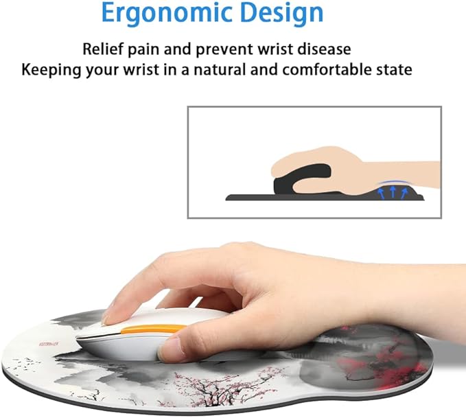 Ergonomic Mouse Pad with Memory Foam Wrist Rest Support Design,Relieve Wrist Pain Mousepad,Non-Slip Base for Laptop,Computer,Office Desk Accessories,Carpal Tunnel,Japanese Cherry Blossom