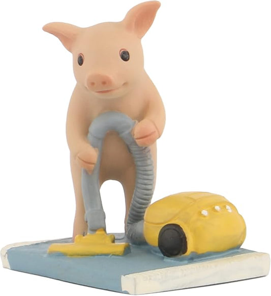 Pig Statue Mini Pig Figurine, Resin Home Decor, Lucky Animal Garden Statue for Micro Landscape (Pigs with Vacuum Cleaners)