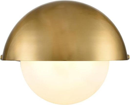YUBOLE Mid Century Wall Sconce Modern Gold Bathroom Vanity Light Over Mirror with Adjustable Metal Shade and Milky Glass Globe G9 Based Indoor Wall Lamp Wall Mounted Sconce