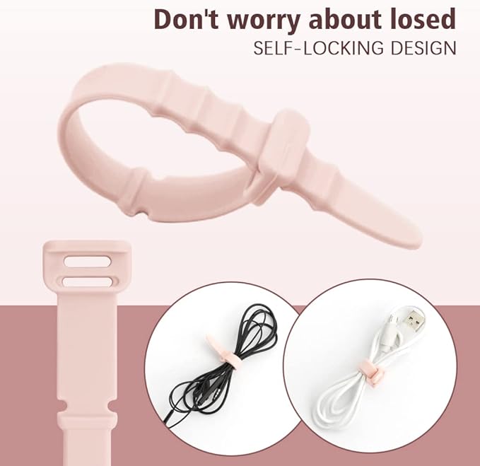 Silicone Zip Ties,Reusable Zip Ties,Everyday Essentials,Travel Must Haves,20pcs Rubber Cable Ties Straps,Elastic Fastening Cord Ties, Cord Organizer for Camping, Pink Cable Straps 4.5inch