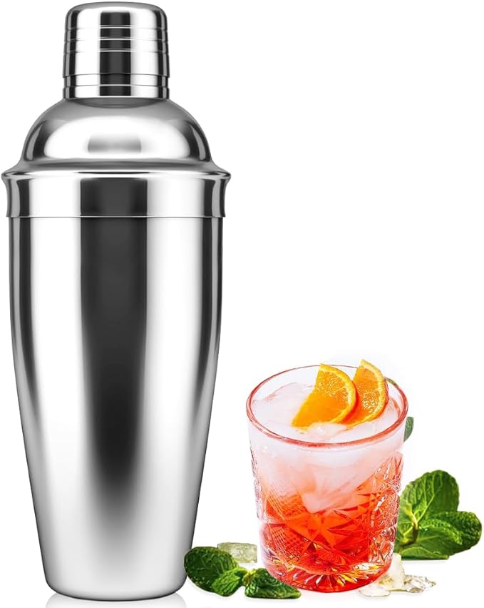 Cocktail Shaker,Drink Mixer with Built-in Strainer for Mixing Drinks Margaritas,Beginner Friendly Mixer Bar Utensil Tool (Sliver-01)