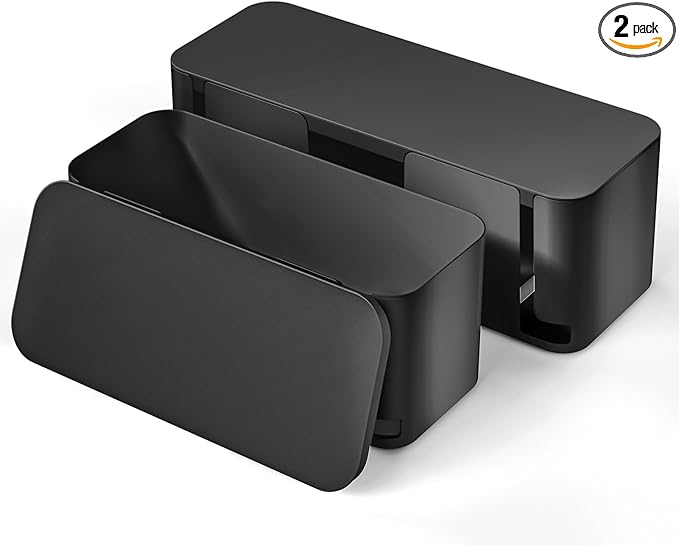 YECAYE 2 Pack Cable Management Box, Pet Friendly Cable Box Organizer for Home & Office, Child-Proof Floor Cord Cover, Cord Management and Cord Hider, Black