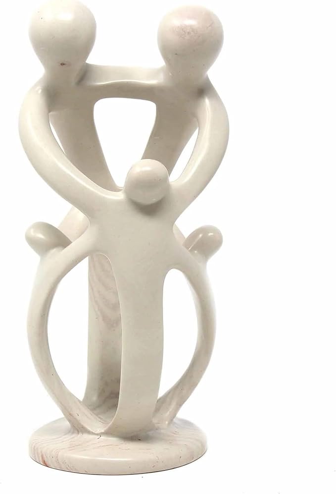 Global Crafts Natural 8-Inch Tall Soapstone Family Sculpture - 2 Parents, 3 Children