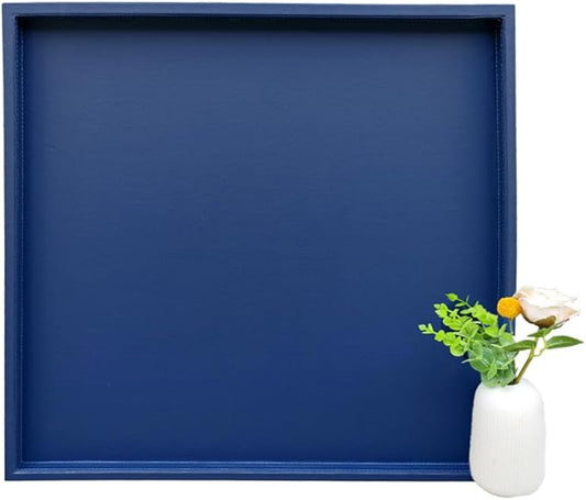 25 * 25 Inch Rectangular Ottoman Tray | Textured PU Leather, Waterproof & Heat-Resistant Storage for Coffee/Dining Tables, Sofa, Bed, Entertainment & Party (Navy Blue, 25 * 25in)
