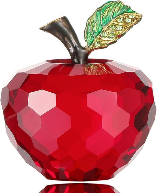 Crystal Apple Figurine Paperweight, Handmade Statue Ornament Home Decoration, Collectible Crystal Crafts, Come with Gift Box, Great Gift for Birthday Holidays Christmas (Red-60mm)
