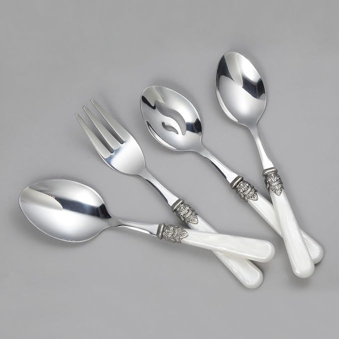 REVERIE Collection 18/10 Stainless Steel Vintage Flatware set,Sliverware set,Dishwasher safe (45, Pearl White)