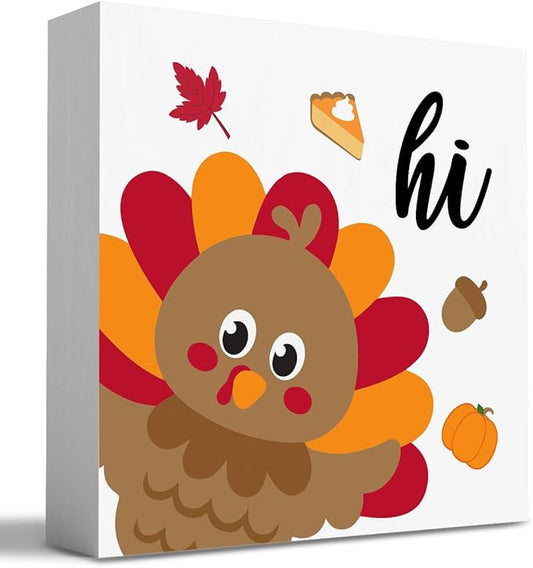 HTBIG The Autumn Decor ative Thanksgiving Comes With a Hi fun Greeting Sign Wooden Box Placed In a Home office Bedroom or Coffee Barit Instantly Creates a Strong festive Ctmosphere 5 x 5 Inch