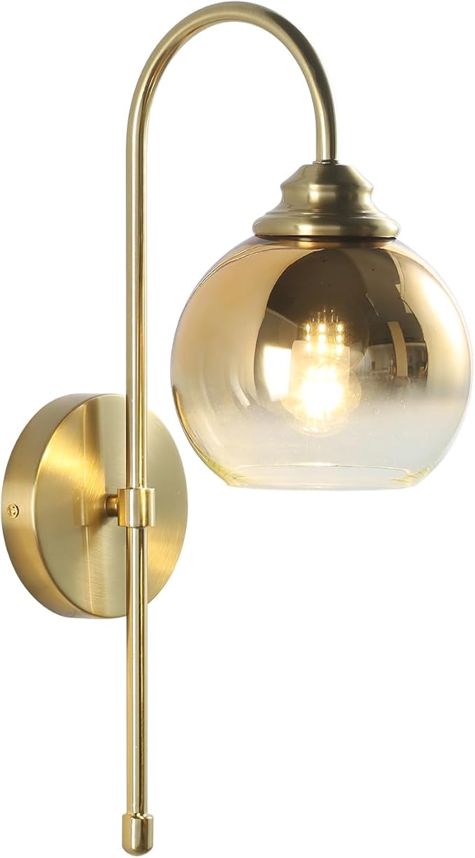 KCO Lighting Brass Wall Sconces Vintage Rose Gold Armed Sconce Mid Century Modern Long Sconces Wall Lighting Indoor Large Glass Globe Wall Sconce Bathroom Vanity Wall Light for Bedroom