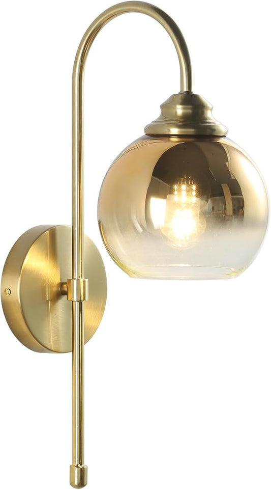 KCO Lighting Brass Wall Sconces Vintage Rose Gold Armed Sconce Mid Century Modern Long Sconces Wall Lighting Indoor Large Glass Globe Wall Sconce Bathroom Vanity Wall Light for Bedroom