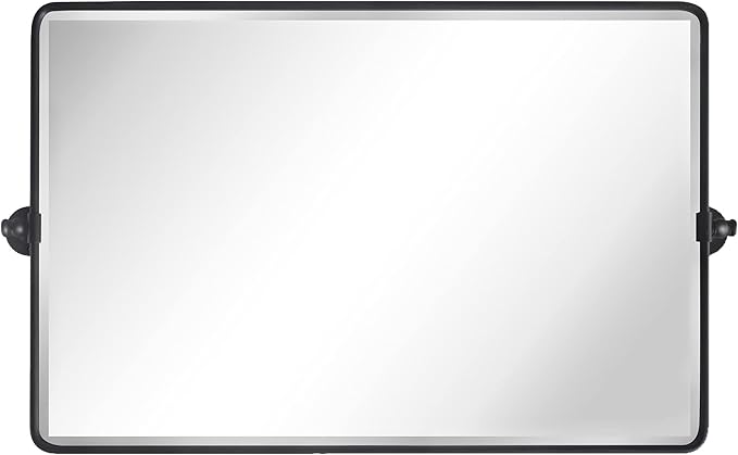 TEHOME Horizontal Pivot Mirror Black Tilt Mirror for Bathroom Beveled Metal Framed Pivoting Rectangle Bathroom Mirror, Overall 38.91x 23 inches (Mirrror 35 x 23 inches)