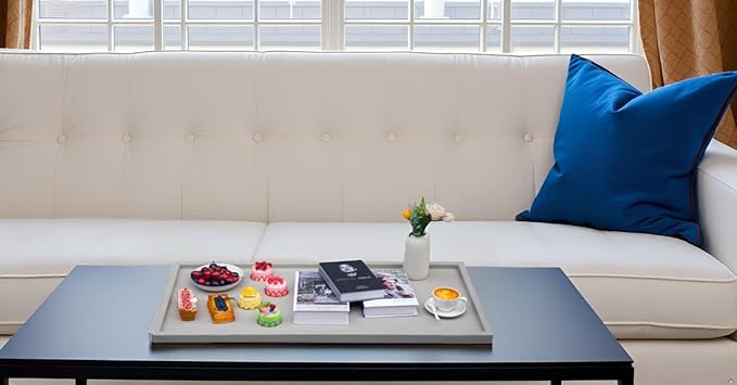 40 * 20 Inch Rectangular Ottoman Tray | Textured PU Leather, Waterproof & Heat-Resistant Storage for Coffee/Dining Tables, Sofa, Bed, Entertainment & Party (Tranquil Beige, 40 * 20in)