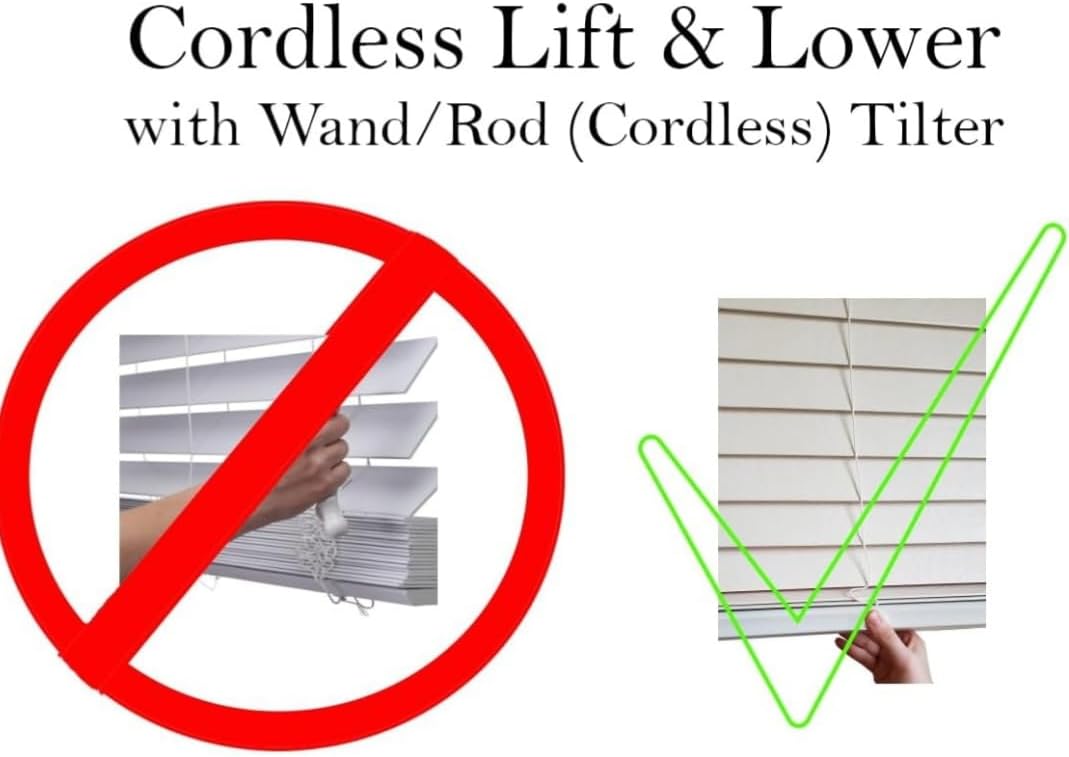 Blinds House Solution, Custom Made 2 Inch Faux Wood Cordless Horizontal Window Blinds for Doors, Ghost White/Snow White, Outside Mount, (26" W x 84" L)