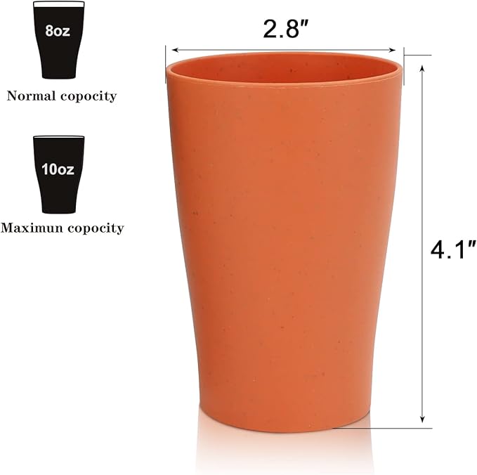 Homienly Wheat Straw Cups Small Plastic Cups Set of 8 Unbreakable Drinking Cup for Kids Reusable Dishwasher Safe Water Glasses Unbreakable Cup for Kitchen, Party, Outdoor (8 OZ, Small Size)