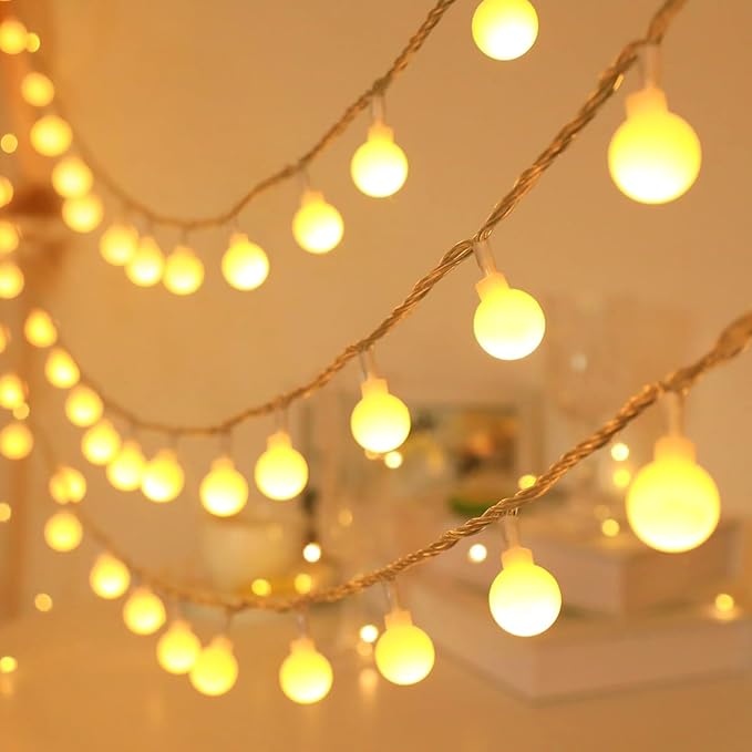Globe String Lights Indoor, 49 Feet 100 LED Fairy Lights for Bedroom Plug in, 8 Modes Warm White Christmas String Lights for Indoor Outdoor Patio Party Garden Wedding Christmas Tree Decor