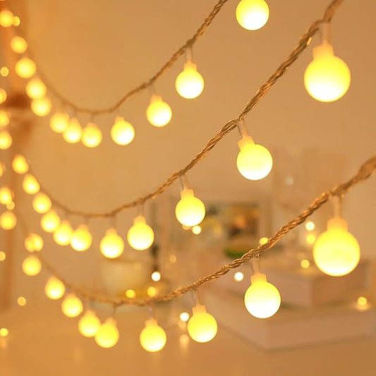 Globe String Lights Indoor, 49 Feet 100 LED Fairy Lights for Bedroom Plug in, 8 Modes Warm White Christmas String Lights for Indoor Outdoor Patio Party Garden Wedding Christmas Tree Decor