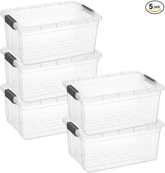 Superio Storage Bins with Lids, Clear Plastic Containers for Organizing, Stackable Totes, BPA Free, Odor Free, Organizer Boxes for Home, and Dorm (5 Pack, 36 Qt)
