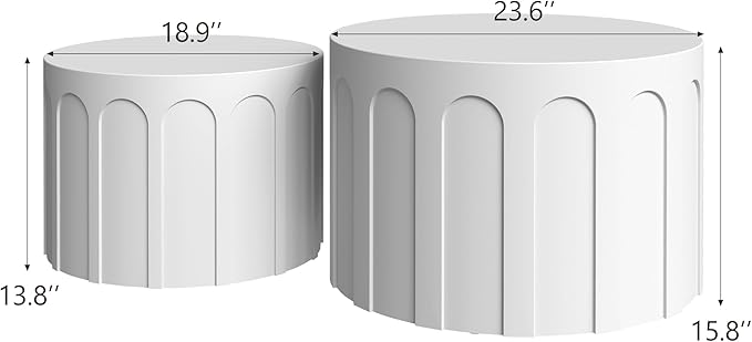 Nesting Coffee Table Set of 2, Modern Coffee Tables, Space-Saving Round Circle Coffee Tables, Side End Table for Living Room, Bedroom, Balcony, Office, White