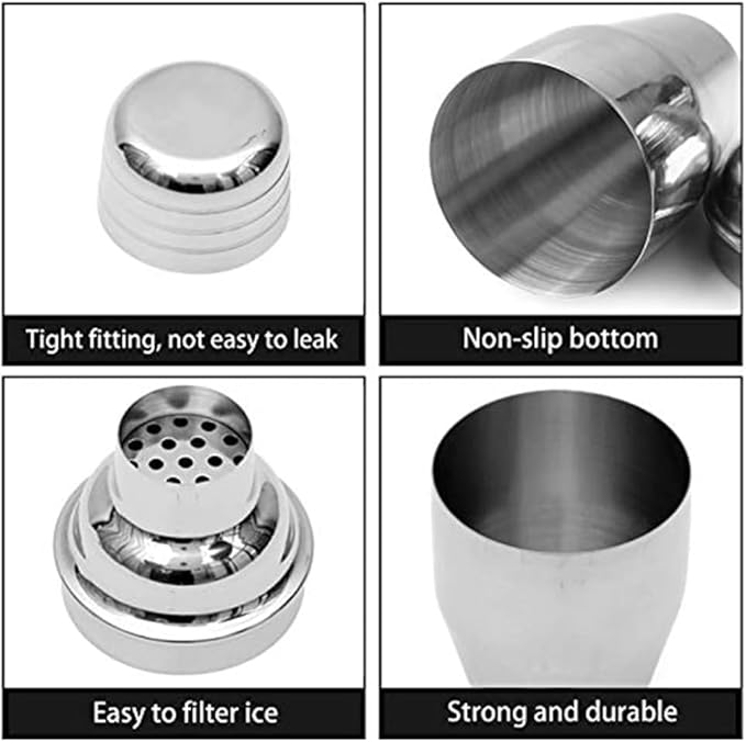 Zrorgons Stainless Steel Cocktail Shaker - Classic Martini Mixer with Built-in Strainer, Perfect for Home Bar or Bartender Gift - Compact and Portable 18oz (550ml) Size for Single Martinis