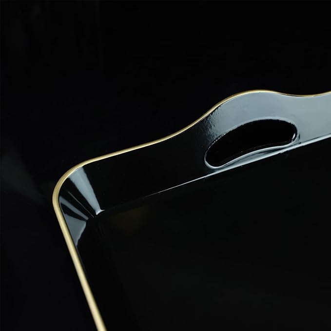 Black Decorative Tray for Coffee Table with Handles, Plastic Rectangular Serving Tray for Living Room, Bathroom, Outdoors, 11.8"*17.3"