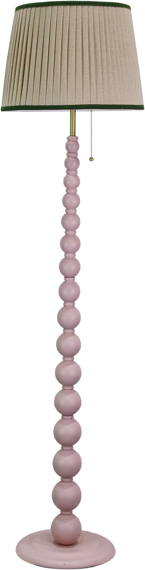 Modern Floor Lamp for Living Room, Farmhouse Floor Lamps, 14X14X59 Inch Pink Wood Base Pull Chain Switch Floor Lamp for Bedrooms and Office (Tapered Pleated Shade)